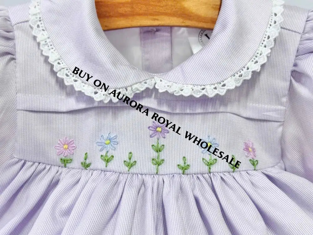 NEW🥰BLOSSOM PALE LILAC💜HAND-EMBROIDERED🧵🪡👑DRESS,KNICKERS,BIB & HEADBAND OUTFIT🎀 BABY/TODDLER DRESS