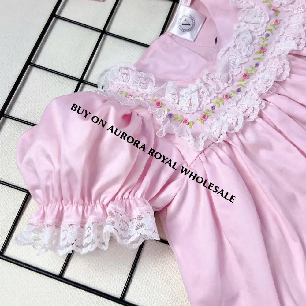 NEW👼DAKOTA PINK BABY HAND-EMBROIDERED DRESS KNICKERS & HAIR BOWS OUTFIT🎀🎀 Baby-Toddler Dresses