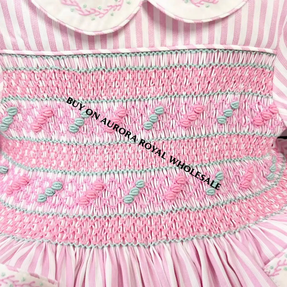NEW PACK OF 3 SIZES PINK🌷STRIPES DELILAH HAND-SMOCKED🧵🪡DRESS PANTIES (6M-24M) & BOWS OR HEADBAND 🎀🎀 Baby-Toddler Dresses