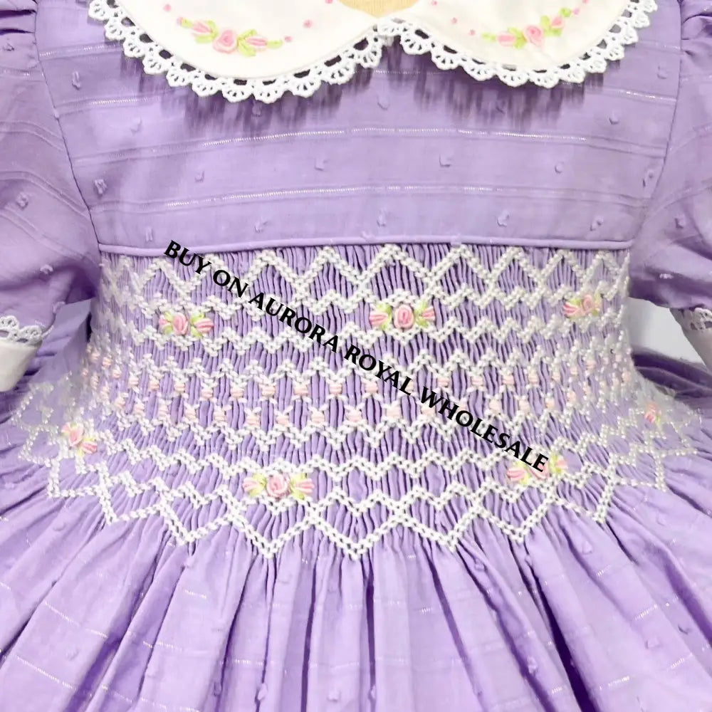 NEW😍PACK OF 4 SIZES MEGAN LILAC💜HAND-SMOCKED🧵🪡PURE COTTON DRESS & BOWS OR HEADBANDS🎀 Baby-Toddler Dresses