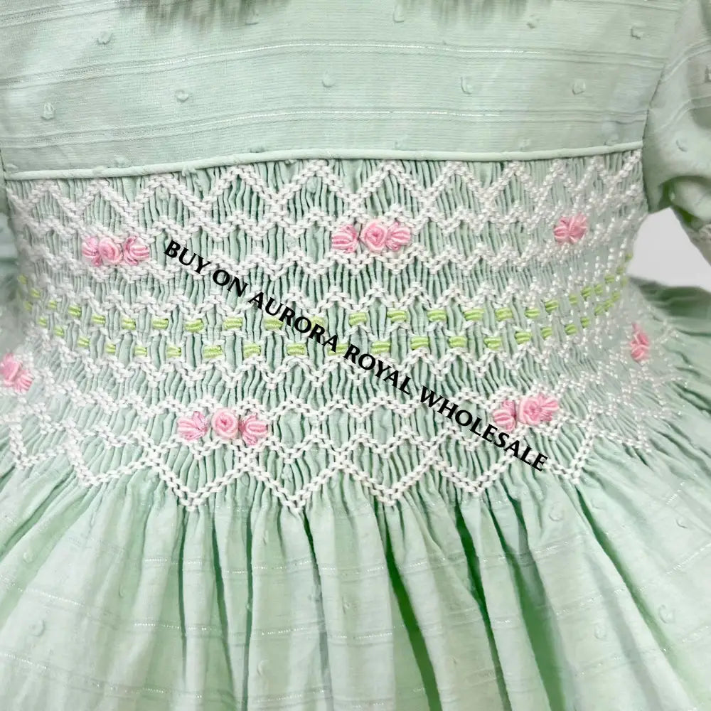 NEW🤩PACK OF 4 SIZES MEGAN MINT🧚🏻♀️HAND-SMOCKED🧵🪡PURE COTTON DRESS & BOWS OR HEADBANDS🎀 Baby-Toddler Dresses