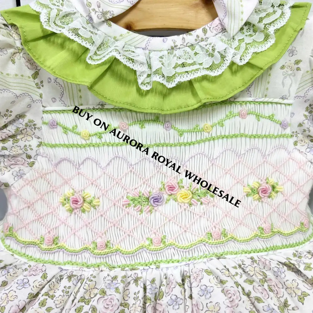 PRE-ORDER🤩NEW PACK OF 5 SIZES MONA☀️👗HAND-SMOCKED🧵🪡FLORAL🧚DRESS & BOWS OR HEADBANDS🎀🎀 Baby-Toddler Dresses