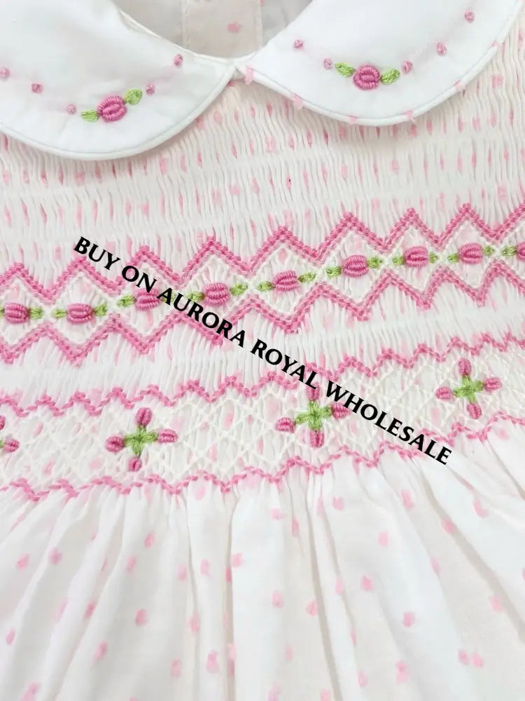 NEW🧚🏻♀️PACK OF 5 SIZES NATALIE PINK💖SWISS DOTS HAND-SMOCKED🧵🪡DRESS & BOWS OR HEADBAND🎀🎀 Baby-Toddler Dresses