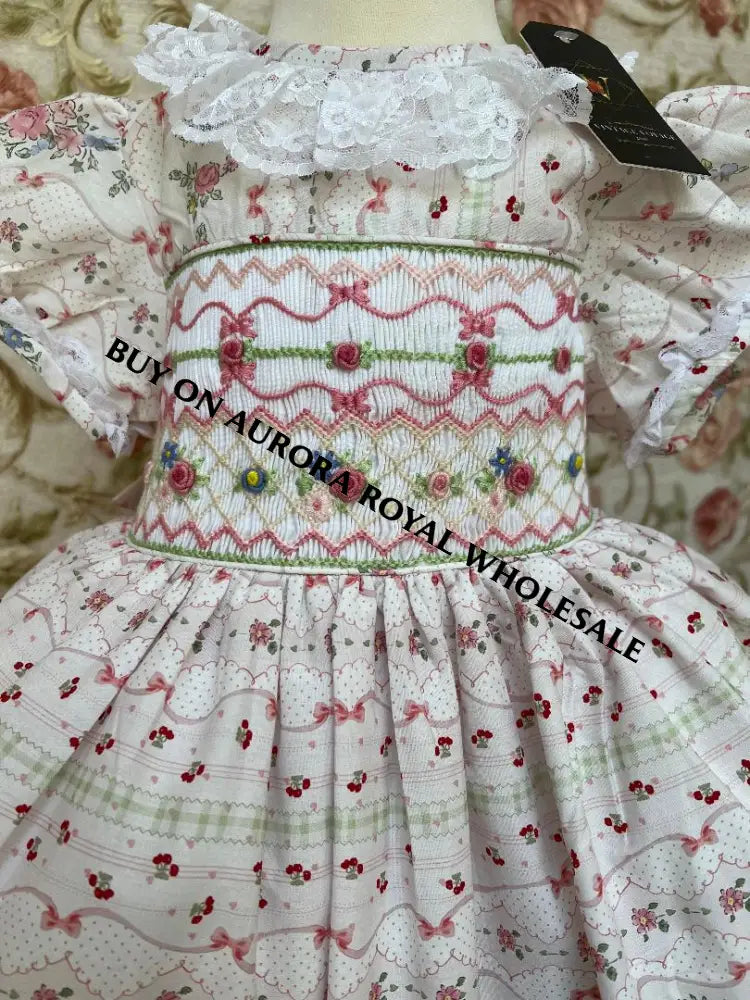 NEW😍PACK OF 5 SIZES SUMMER☀️👗HAND-SMOCKED🧵🪡FLORAL🧚DRESS & BOWS OR HEADBANDS🎀🎀 Baby-Toddler Dresses