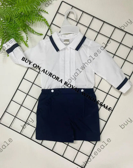 Pack Of 5 Sizes ’Louis’ White & Navy Long Sleeves Outfit Baby - Toddler