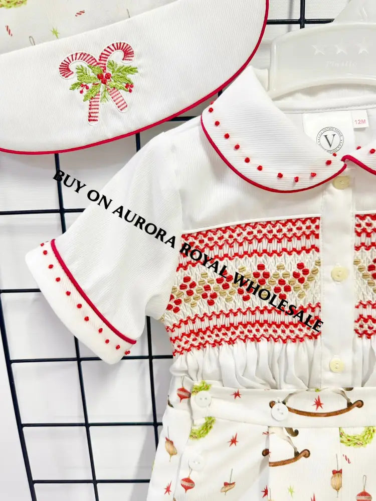 PRE-ORDER NOW & GET NEXT WEEK‼️NEW PACK OF 5 SIZES 🤩FESTIVE FUN🎄🤶BABY BOYS👑HAND-SMOCKED🧵🪡ROMPER/SUIT & BIB SET