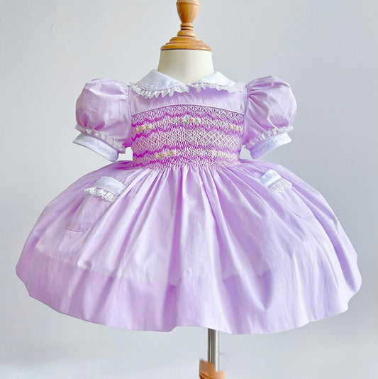 PRE-ORDER&GET NEXT WEEK‼️NEW PACK OF 6 SIZES 🤩NINA LILAC HAND-SMOCKED🧵🪡DRESS & HAIR ACCESSORIES🎀