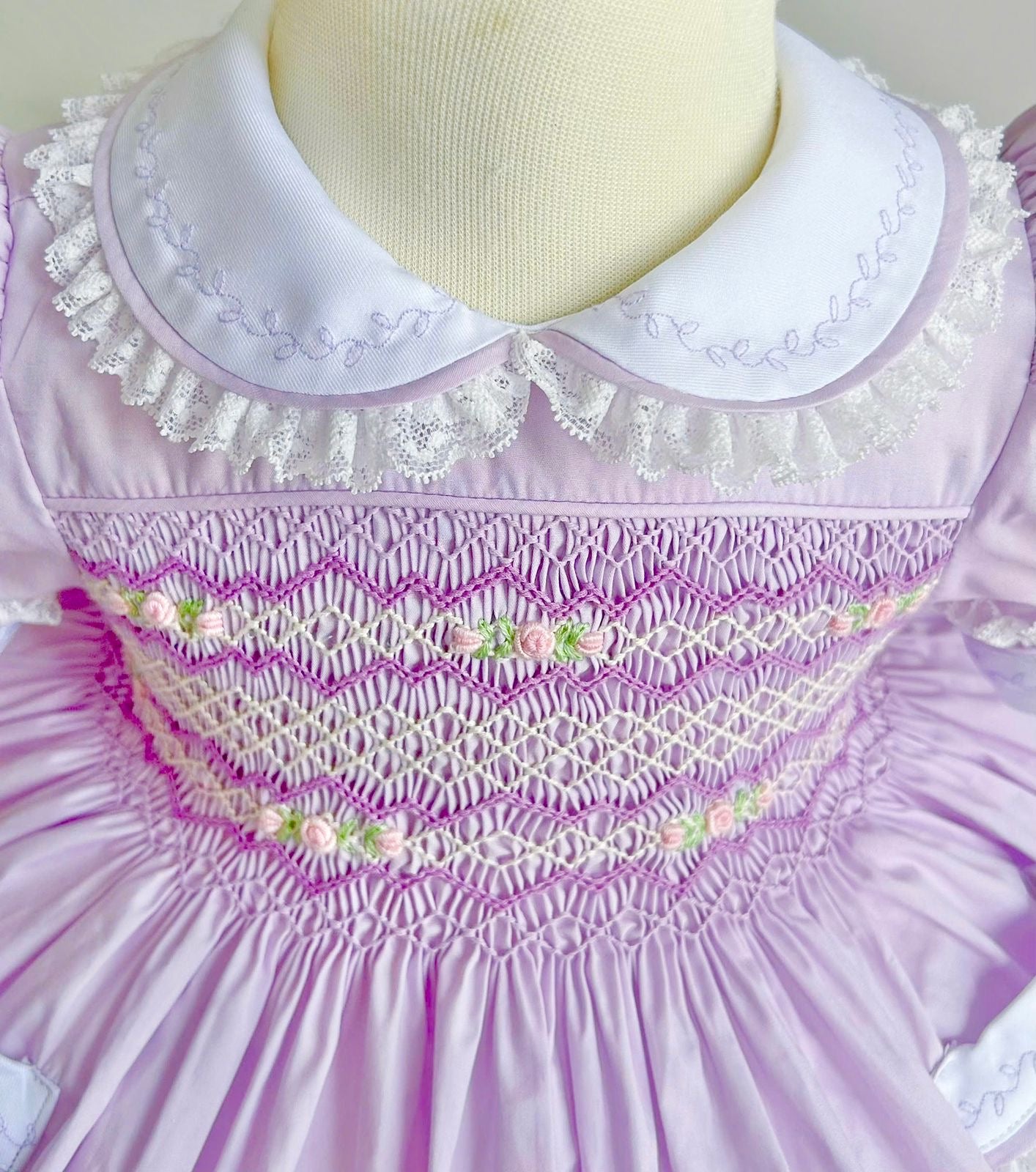 PRE-ORDER&GET NEXT WEEK‼️NEW PACK OF 6 SIZES 🤩NINA LILAC HAND-SMOCKED🧵🪡DRESS & HAIR ACCESSORIES🎀