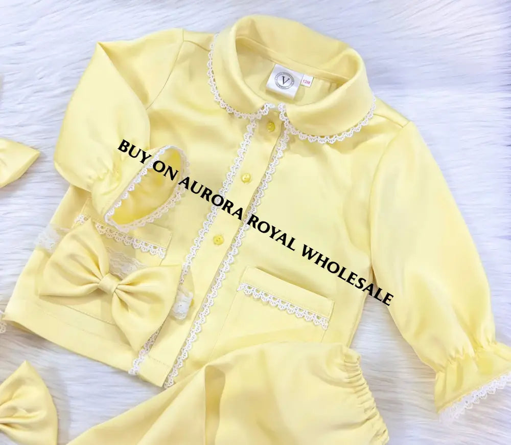 New Season🤩Pack Of 5 Sizes Sofia Lemon🍋 Silk/Satin 🪽Dressing Gown Pyjamas & Bows🎀🎀