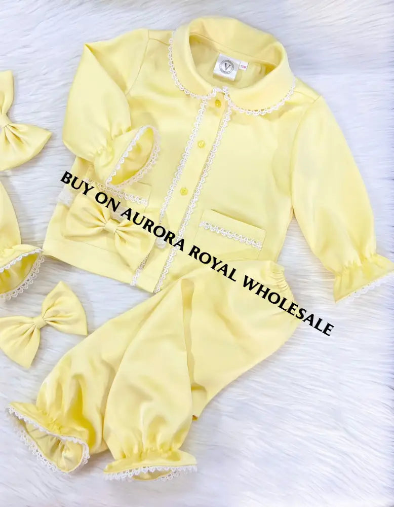 New Season🤩Pack Of 5 Sizes Sofia Lemon🍋 Silk/Satin 🪽Dressing Gown Pyjamas & Bows🎀🎀