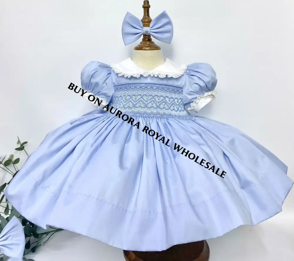 Delivery Next Week! Pack Of 5 Sizes Belle Blue 💙Front & Back Hand-Smocked 🧵🪡Dress