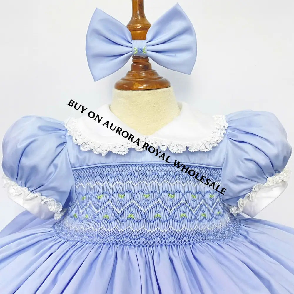 Delivery Next Week! Pack Of 5 Sizes Belle Blue 💙Front & Back Hand-Smocked 🧵🪡Dress