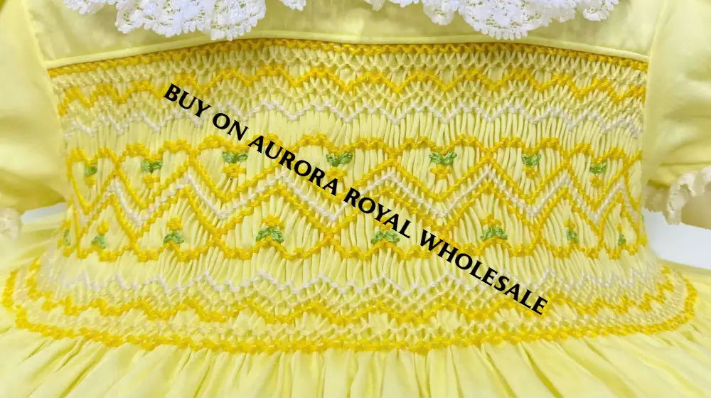 Delivery Next Week! Pack Of 5 Sizes Belle Lemon🐣🍋Front & Back Hand-Smocked 🧵🪡Dress