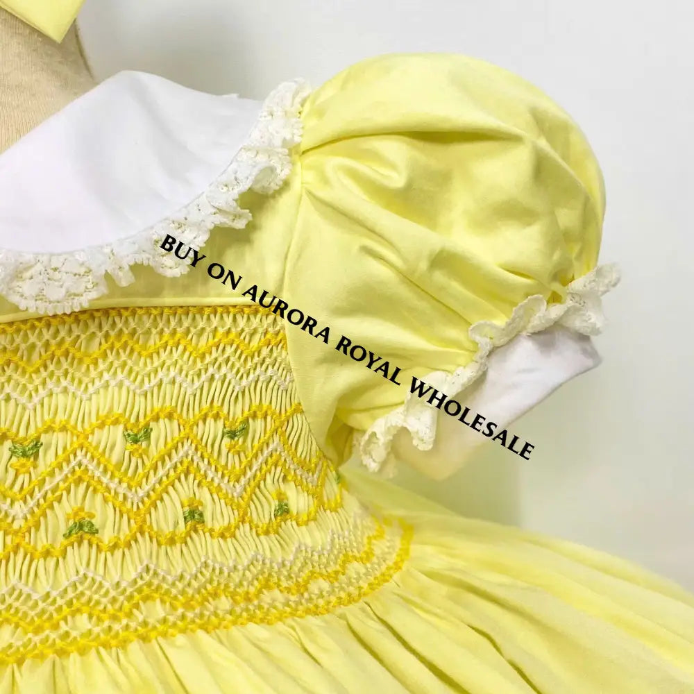 Delivery Next Week! Pack Of 5 Sizes Belle Lemon🐣🍋Front & Back Hand-Smocked 🧵🪡Dress