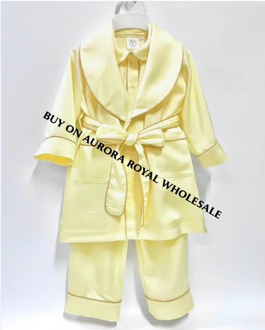 Delivery Next Week🤩🕊️Pack Of 5 Sizes Marlow Lemon Silk/Satin 🪽Dressing Gown & Pyjamas