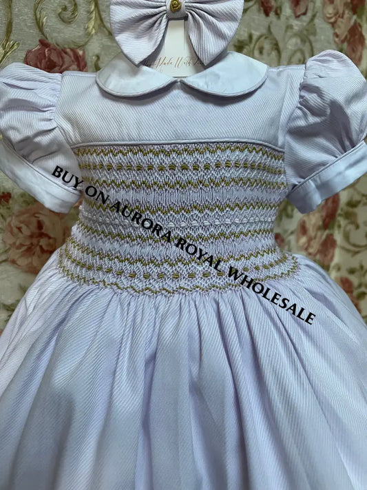 LILY PASTEL LILAC💜FRONT & BACK HAND-SMOCKED🧵🪡DRESS panties & BOWS🎀 BABY/TODDLER DRESS