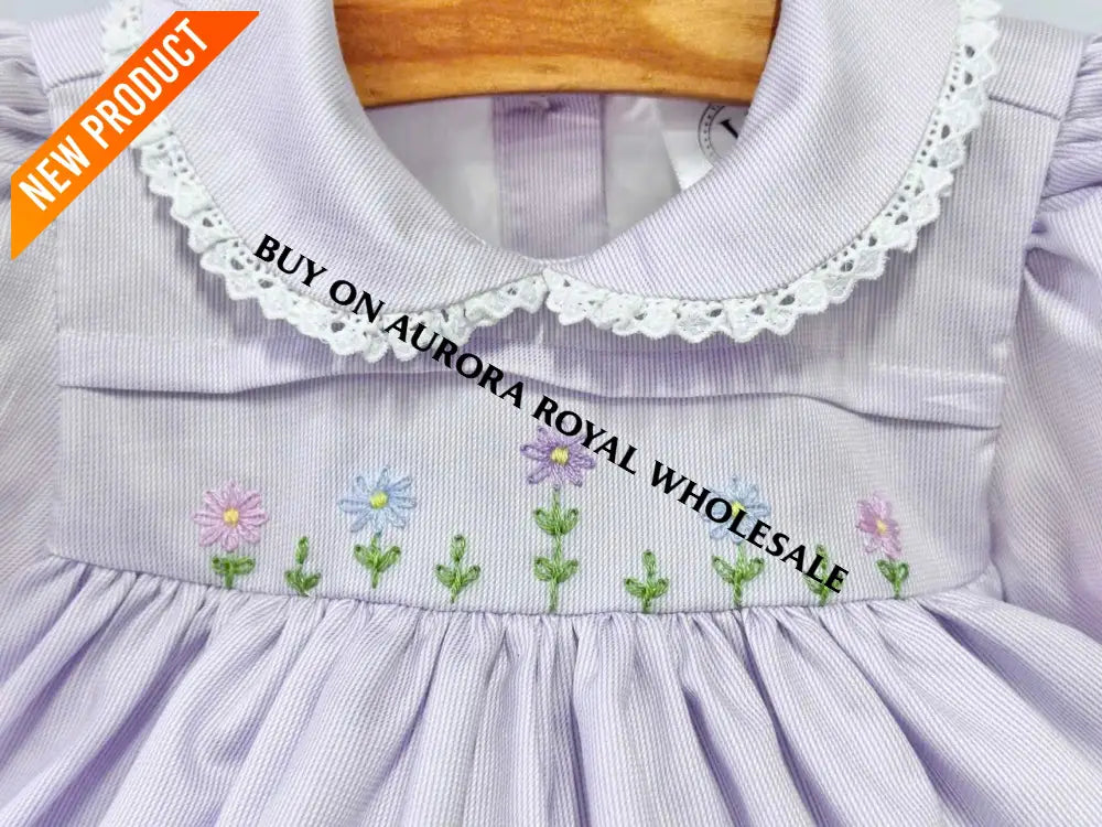 NEW🥰BLOSSOM PALE LILAC💜HAND-EMBROIDERED🧵🪡👑DRESS,KNICKERS,BIB & HEADBAND OUTFIT🎀 BABY/TODDLER DRESS