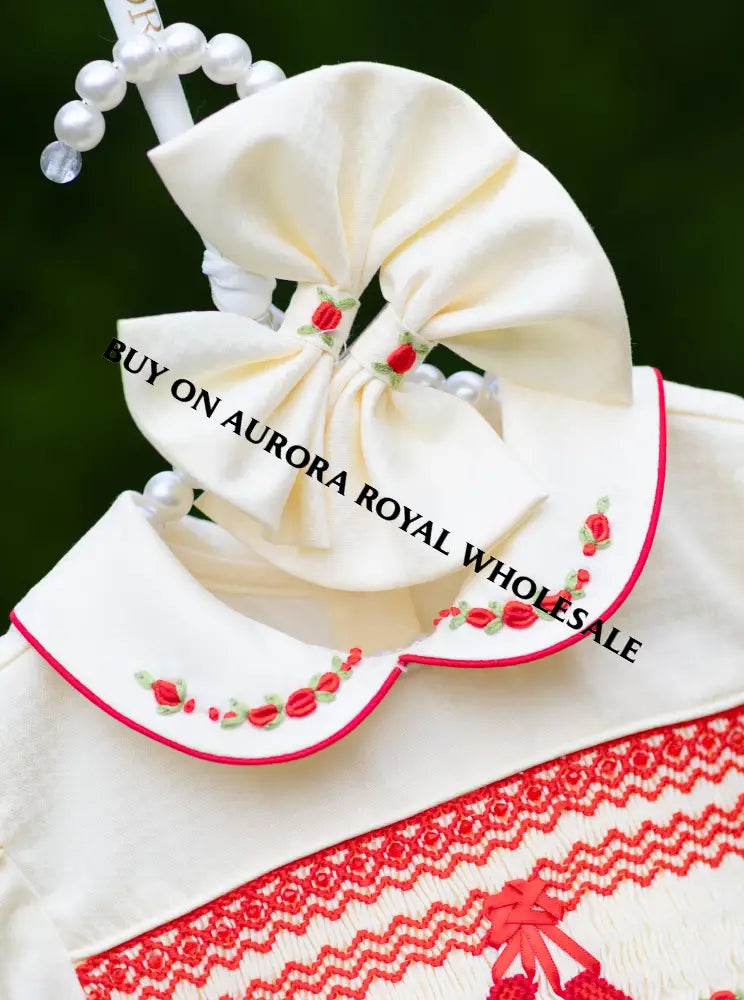 NEW🤩LINA BALLERINA🩰PACK OF 5 SIZES CREAM & RED🎄 HAND-SMOCKED🧵🪡DRESS & ACCESSORIES🎀 - DRESS
