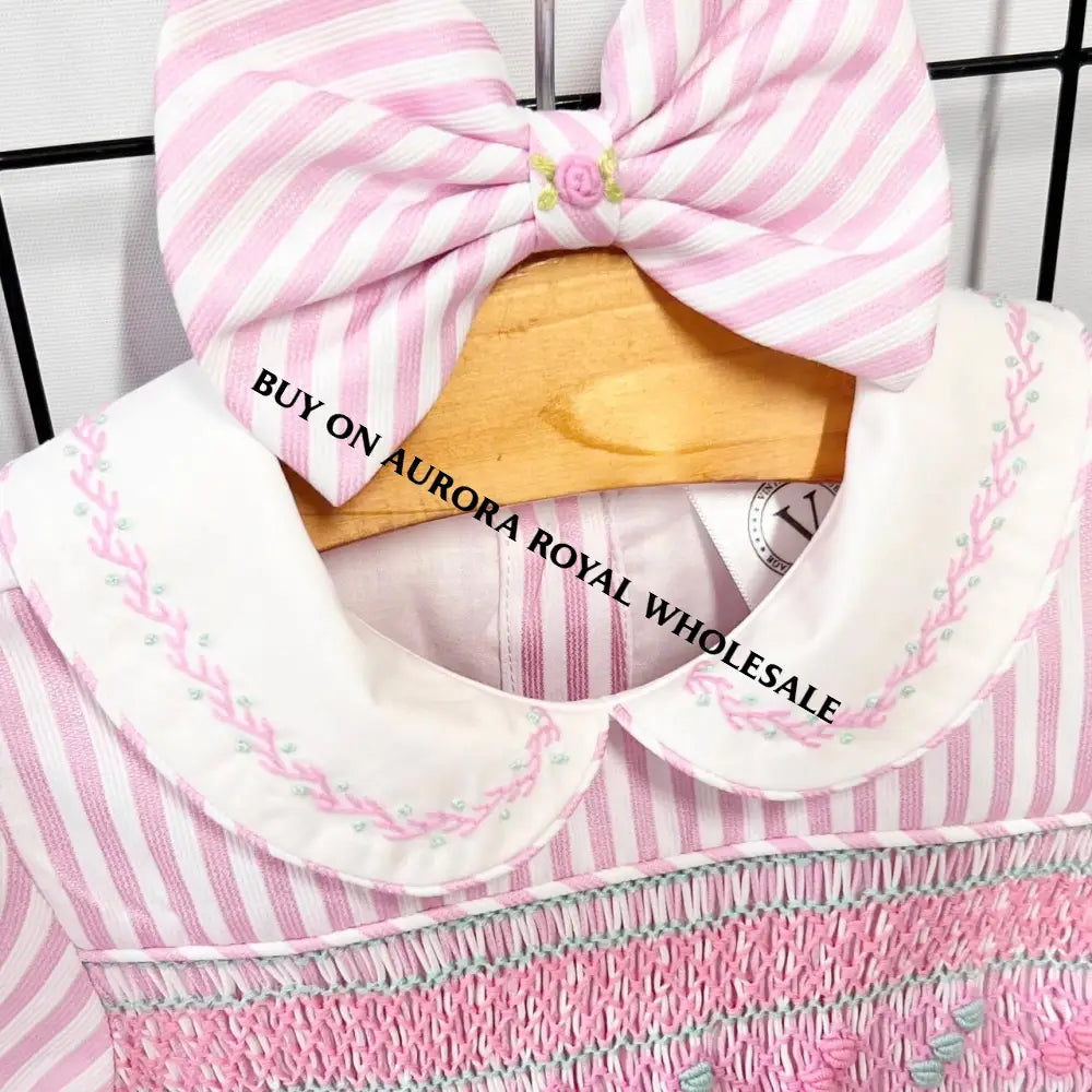 NEW PACK OF 3 SIZES PINK🌷STRIPES DELILAH HAND-SMOCKED🧵🪡DRESS PANTIES (6M-24M) & BOWS OR HEADBAND 🎀🎀 Baby-Toddler Dresses