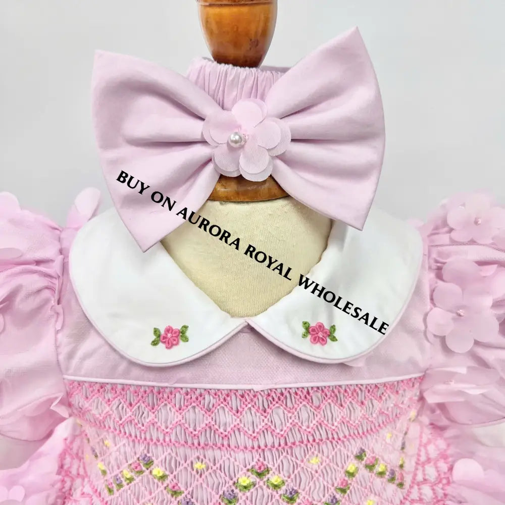 New👸🤩Pack Of 5 New Amelia Baby Pink 🧚‍♂️🍁Hand-Smocked Dress & Bows🎀 Baby-Toddler Dresses