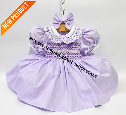 NEW🤩PACK OF 5 ANNALISE LILAC💜HAND-SMOCKED🧵🪡DRESS & HAIR ACCESSORIES🎀 BABY/TODDLER DRESS