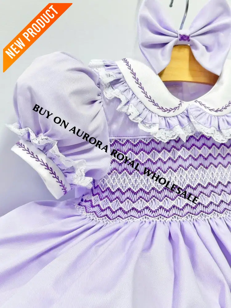 NEW🤩PACK OF 5 ANNALISE LILAC💜HAND-SMOCKED🧵🪡DRESS & HAIR ACCESSORIES🎀 BABY/TODDLER DRESS