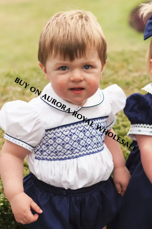 Pre-Order Now & Get Next Week Pack Of 5 Sizes 🎄🤶Alex Navy 💙Hand-Smocked Cotton