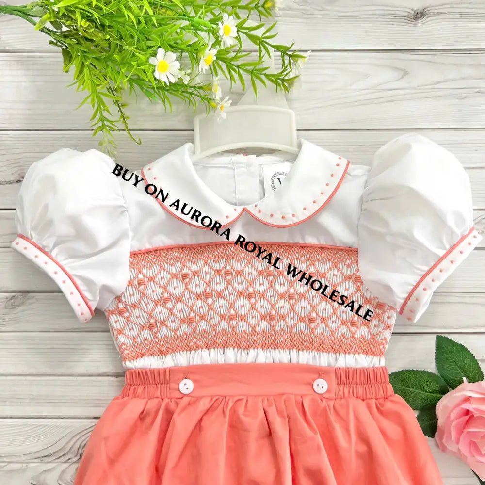 New🤩🍁Pack Of 5 Sizes Alex Peachy/Orange🧡Hand-Smocked Baby Suit👼 Baby-Toddler Outfit