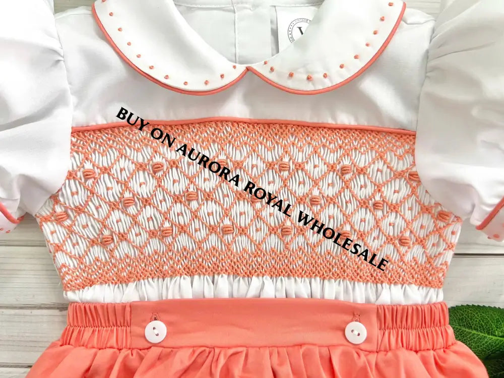 New🤩🍁Pack Of 5 Sizes Alex Peachy/Orange🧡Hand-Smocked Baby Suit👼 Baby-Toddler Outfit