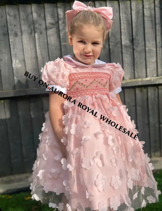 Girl s Embroidered Hand Smocked Dresses auroraroyal