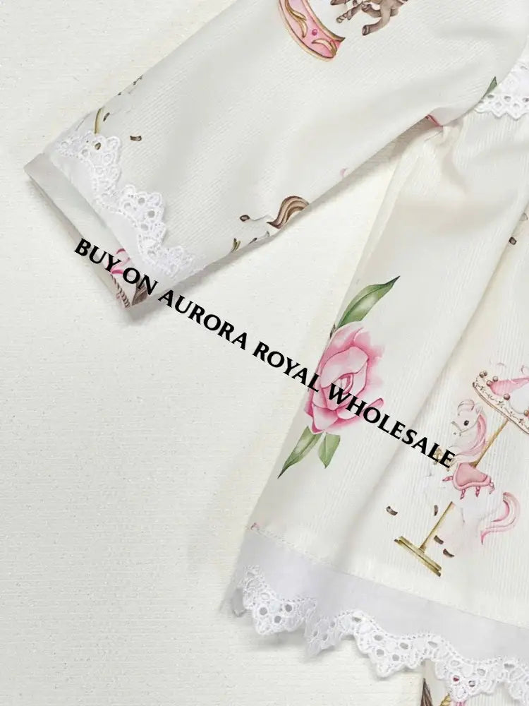 NEW‼️PACK OF 5 SIZES CAROUSEL PINK CUSTOM PRINTED PYJAMA & BOWS SET🎀🎀 BABY/TODDLER OUTFIT