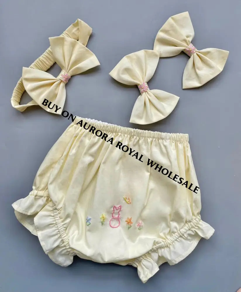 PRE-ORDER & GET NEXT WEEK🤩NEW☀️PACK OF 5 SIZES COCO PALE LEMON🐰HAND-EMBROIDERED BABY DRESS SET🎀👼 BABY/TODDLER DRESS