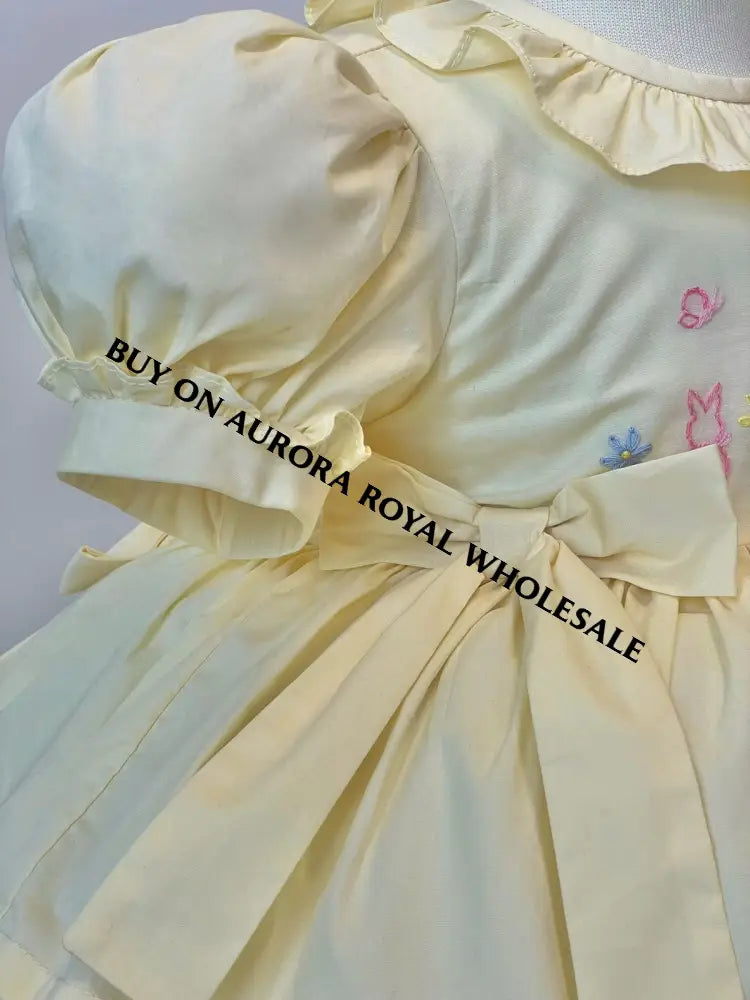 PRE-ORDER & GET NEXT WEEK🤩NEW☀️PACK OF 5 SIZES COCO PALE LEMON🐰HAND-EMBROIDERED BABY DRESS SET🎀👼 BABY/TODDLER DRESS