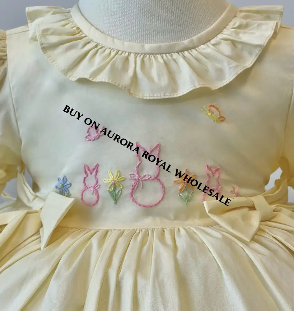 PRE-ORDER & GET NEXT WEEK🤩NEW☀️PACK OF 5 SIZES COCO PALE LEMON🐰HAND-EMBROIDERED BABY DRESS SET🎀👼 BABY/TODDLER DRESS