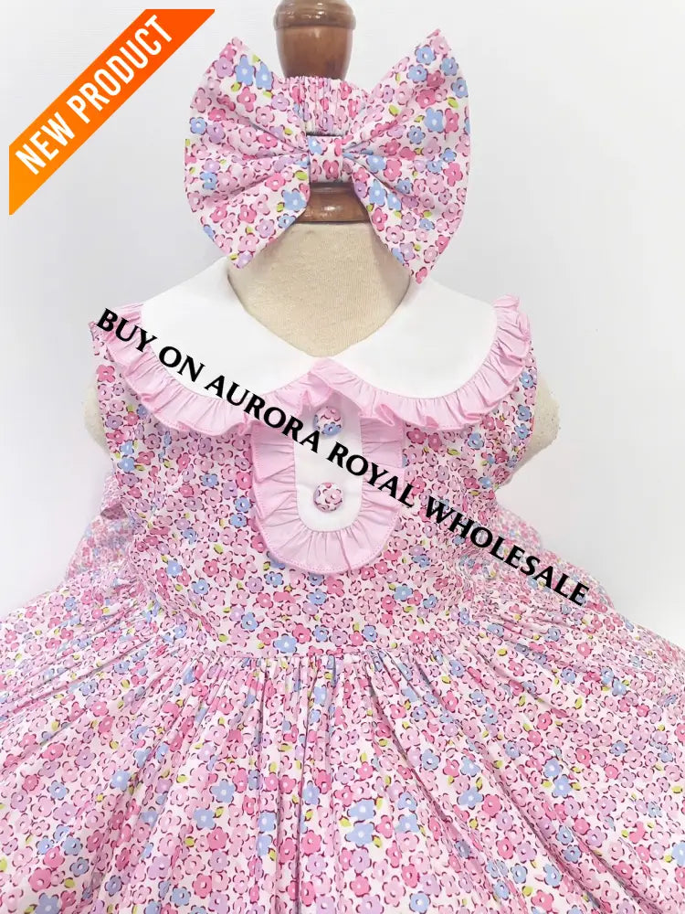 NEW🤩PACK OF 5 SIZES COLETTE TRADITIONAL PINK🌸FLORAL COTTON DRESS KNICKERS & HEADBAND OR BOWS🎀 BABY/TODDLER DRESS