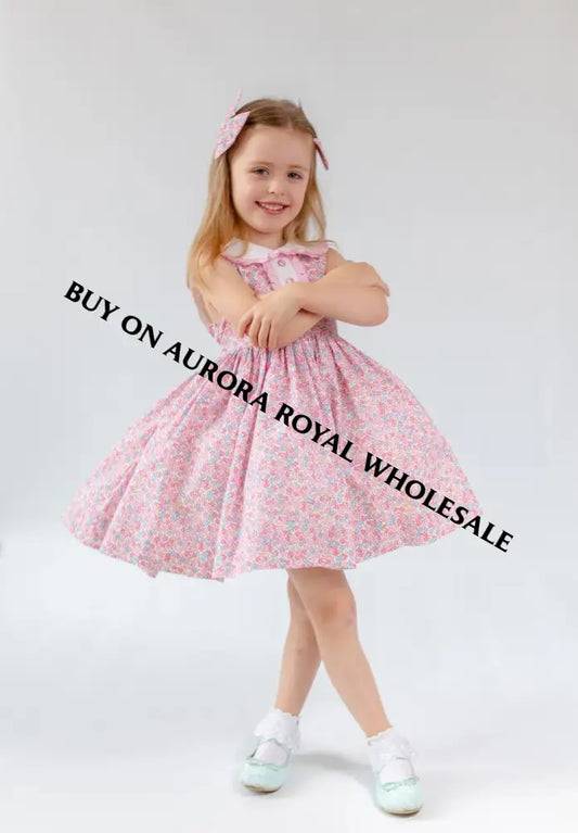 NEW🤩PACK OF 5 SIZES COLETTE TRADITIONAL PINK🌸FLORAL COTTON DRESS KNICKERS & HEADBAND OR BOWS🎀 BABY/TODDLER DRESS