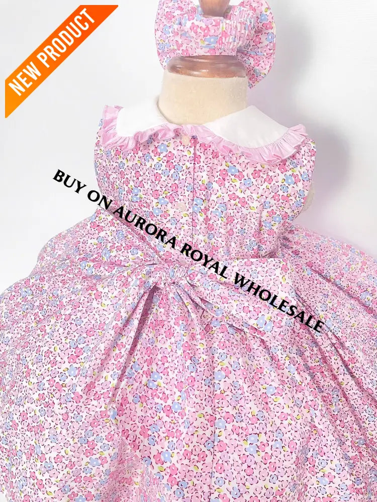 NEW🤩PACK OF 5 SIZES COLETTE TRADITIONAL PINK🌸FLORAL COTTON DRESS KNICKERS & HEADBAND OR BOWS🎀 BABY/TODDLER DRESS