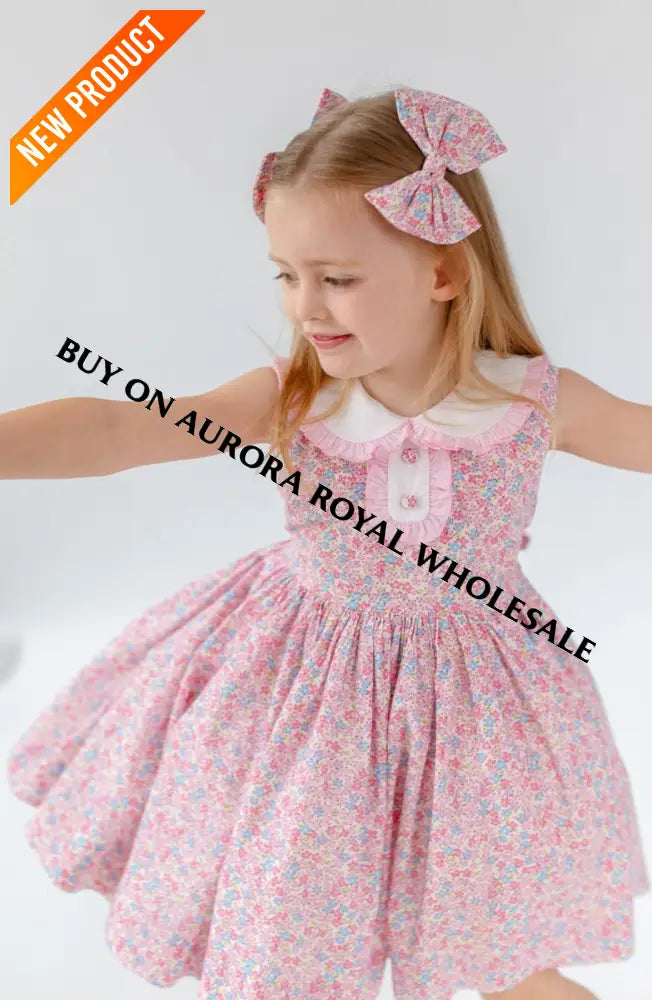 NEW🤩PACK OF 5 SIZES COLETTE TRADITIONAL PINK🌸FLORAL COTTON DRESS KNICKERS & HEADBAND OR BOWS🎀 BABY/TODDLER DRESS