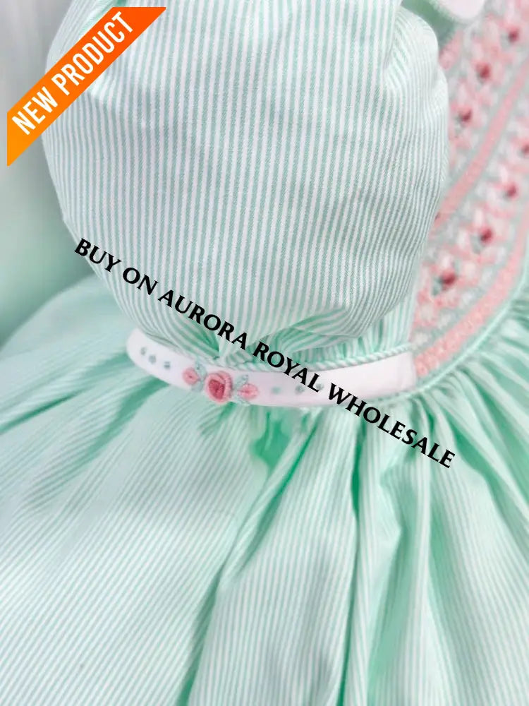 PRE ORDER&GET NEXT WEEK‼️NEW PACK OF 5 SIZES 🤩EMMA MINT👗FRONT & BACK HAND SMOCKED🧵🪡DRESS,PANTIES & HAIR ACCESSORIES🎀