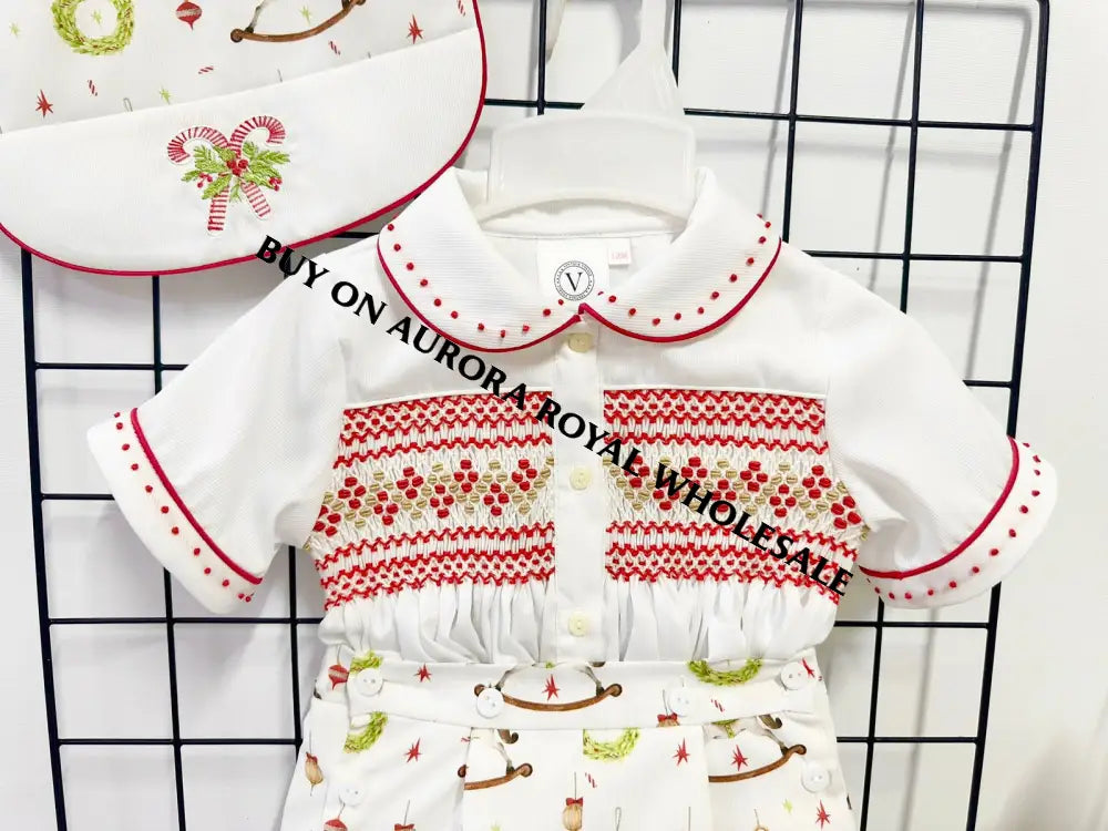 PRE-ORDER NOW & GET NEXT WEEK‼️NEW PACK OF 5 SIZES 🤩FESTIVE FUN🎄🤶BABY BOYS👑HAND-SMOCKED🧵🪡ROMPER/SUIT & BIB SET