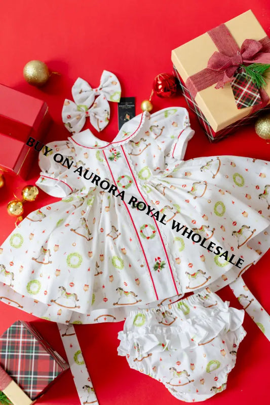 NEW🤩PACK OF 5 SIZES FESTIVE FUN🎄🤶HAND-EMBROIDERED🧵🪡DRESS PANTIES& BOWS OR HEADBAND 🎀 BABY/TODDLER OUTFIT