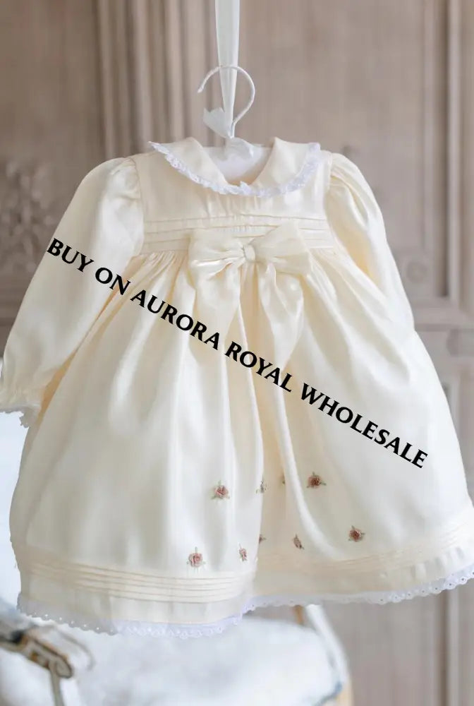 NEW🤩PACK OF 5 SIZES FIONA👼CHAMPAGNE HAND-EMBROIDERED🧵🪡BABY DRESS,BIB,BLOOMERS,HEADBAND SET BABY/TODDLER OUTFIT