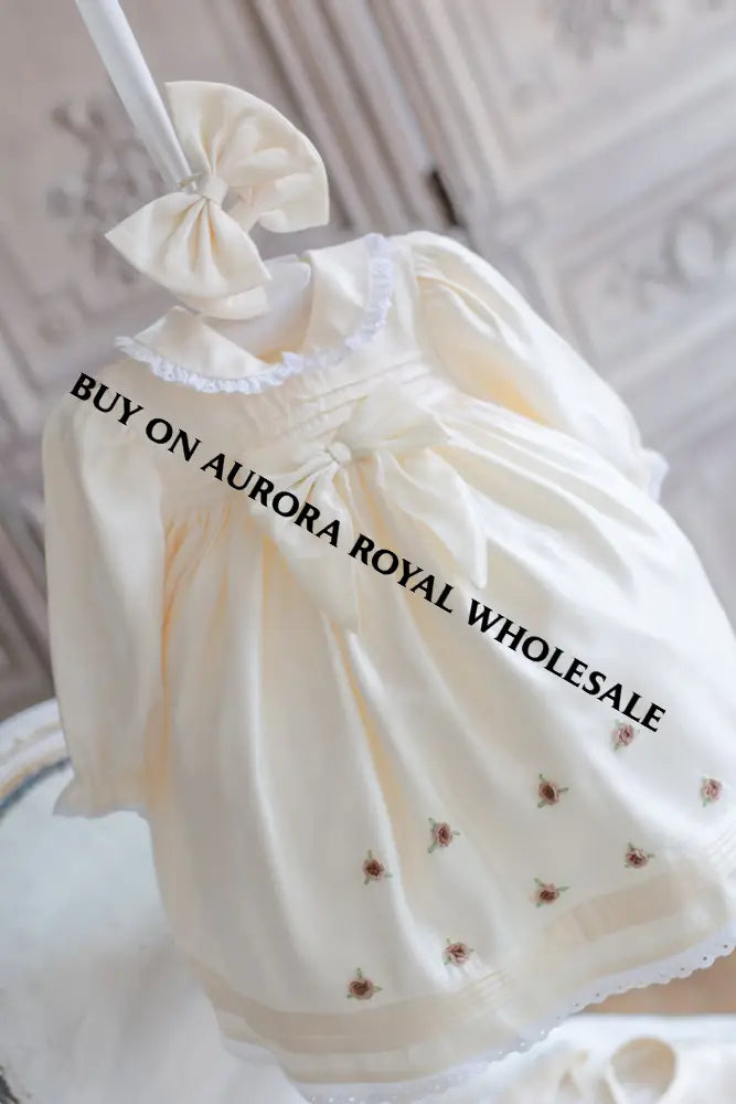 NEW🤩PACK OF 5 SIZES FIONA👼CHAMPAGNE HAND-EMBROIDERED🧵🪡BABY DRESS,BIB,BLOOMERS,HEADBAND SET BABY/TODDLER OUTFIT