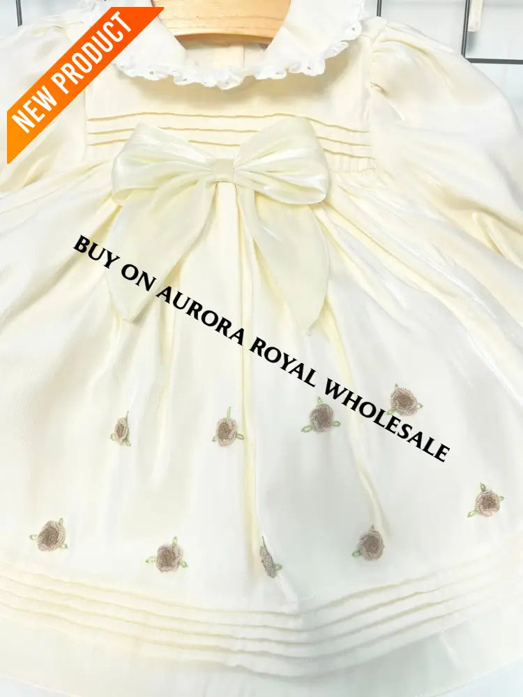 NEW🤩PACK OF 5 SIZES FIONA👼CHAMPAGNE HAND-EMBROIDERED🧵🪡BABY DRESS,BIB,BLOOMERS,HEADBAND SET BABY/TODDLER OUTFIT