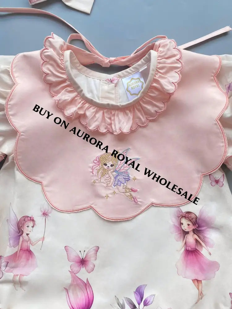 PRE-ORDER❣️NEW👑PACK OF 5 SIZES FLOWER FAIRIES🧚🧚🏻‍♀️COTTOM/POPLIN CUSTOM PRINT BABY ROMPER & MATCHING BIB & BOWS SET🎀🎀