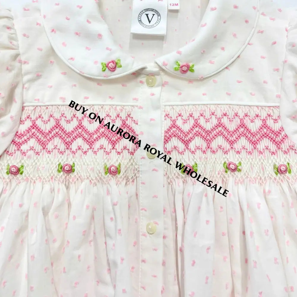 New🌷🤩Pack Of 5 Sizes Kira Pink Quilted Gown Hand-Smocked Pyjama & Bows Set🎀🎀 Baby-Toddler Dresses