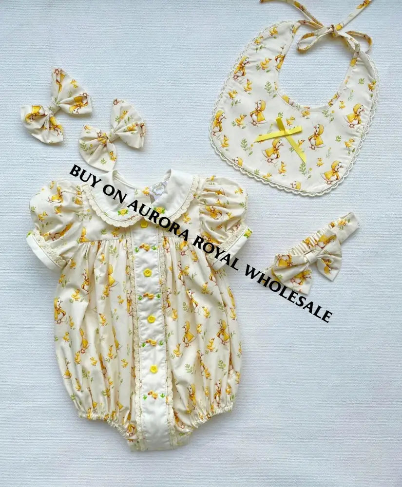 PRE-ORDER & GET IT NEXT WEEK🤩NEW😍PACK OF 5 SIZES LUCKY CUSTOM PRINT🐥HAND-EMBROIDERED 🧵🪡ROMPER BIB & HAIR BOWS OR