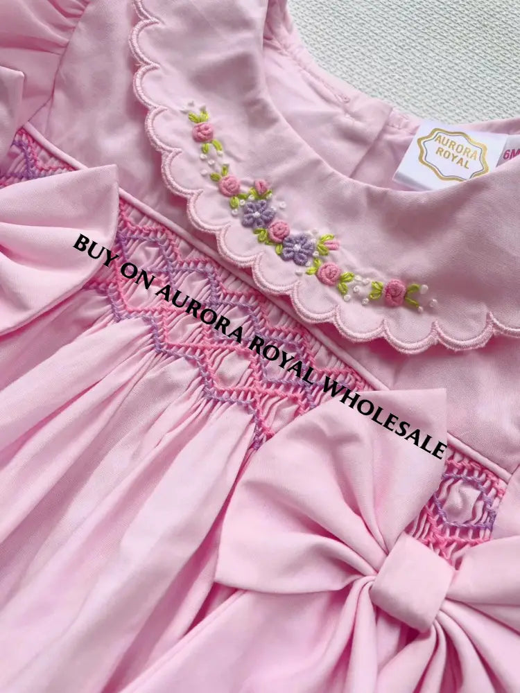 PRE-ORDER & GET NEXT WEEK! 🤩NEW PACK OF 5 SIZES ☀️MAE PINK🌷HAND-SMOCKED ROMPER & HAIR BOWS🎀 BABY/TODDLER OUTFIT