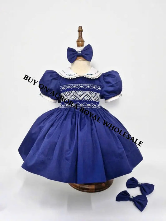 Pre-Order Now & Get It Next Week🤩🎄Pack Of 5 Sizes Paloma Navy💙 Hand-Smocked Dress Hair