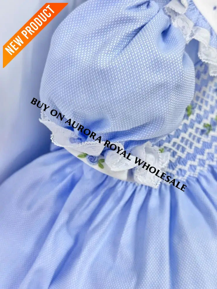 PRE ORDER&GET NEXT WEEK‼️NEW PACK OF 5 SIZES 🤩ROSEMARY BLUE🩵HAND SMOCKED🧵🪡DRESS & HAIR BOWS🎀 BABY/TODDLER DRESS
